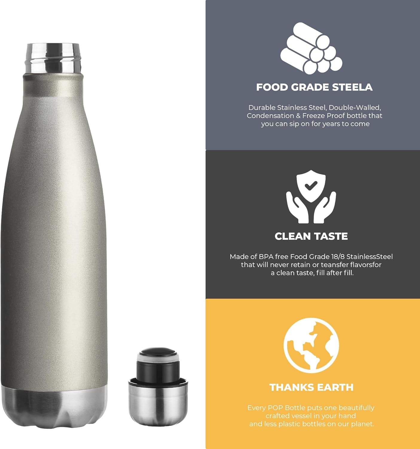 17Oz Sport Water Bottle 12 Pack Vacuum Insulated Stainless Steel Sport Water Bottle Leak-Proof Double Wall Cola Shape Water Bottle,Keep Drinks Hot & Cold (Cold Gray,12 Pack)