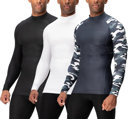 Men's Athletic Compression Turtle Neck Long Sleeve Shirts - 3 Pack for Ultimate Performance